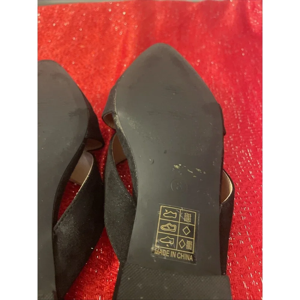 Womens Black Dress Shoes Size 8.5 Flat Slip-ons Suede Pointed Toe